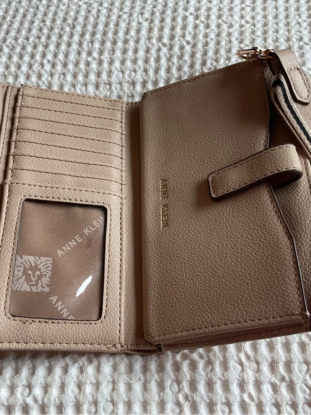 Anne Klein Taupe Zip Wristlet with Gold Logo